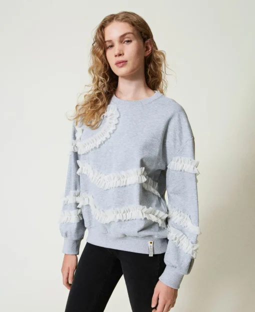 Sweat-shirt Chiné Avec Volants En Tulle