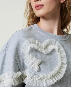 Sweat-shirt Chiné Avec Volants En Tulle