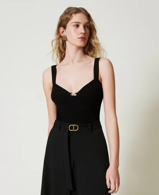 Top Ajusté En Maille Avec Logo Oval T
