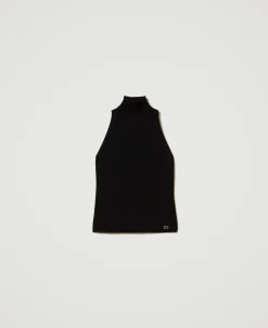 Top Ajusté En Maille Avec Encolure Américaine
