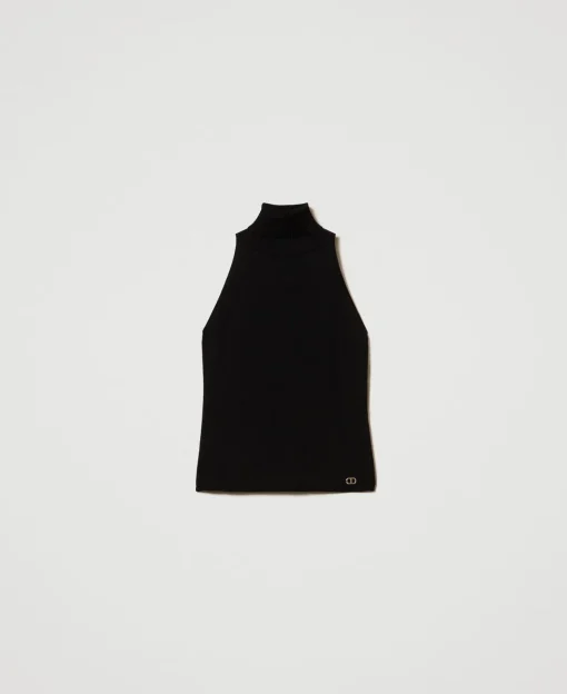 Top Ajusté En Maille Avec Encolure Américaine