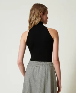 Top Ajusté En Maille Avec Encolure Américaine