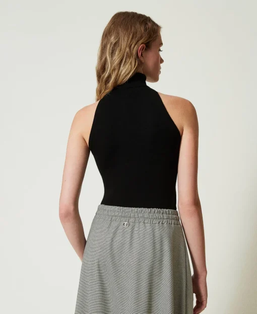 Top Ajusté En Maille Avec Encolure Américaine