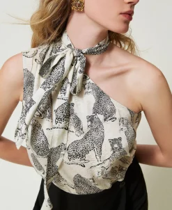 Top Asymétrique Jacquard Avec Imprimé Jaguar