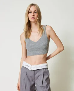 Top Cropped En Maille Côtelée