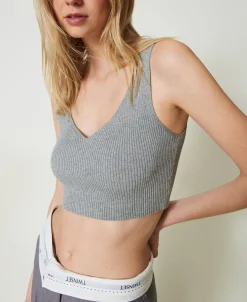 Top Cropped En Maille Côtelée