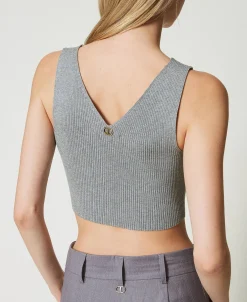 Top Cropped En Maille Côtelée