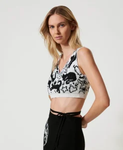 Top Cropped Jacquard En Fil Treeblend