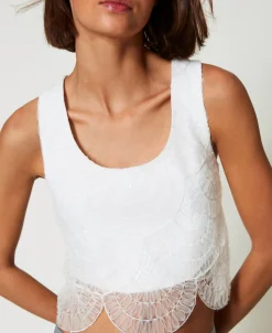 Top En Crêpe Cady Et Organza Brodé