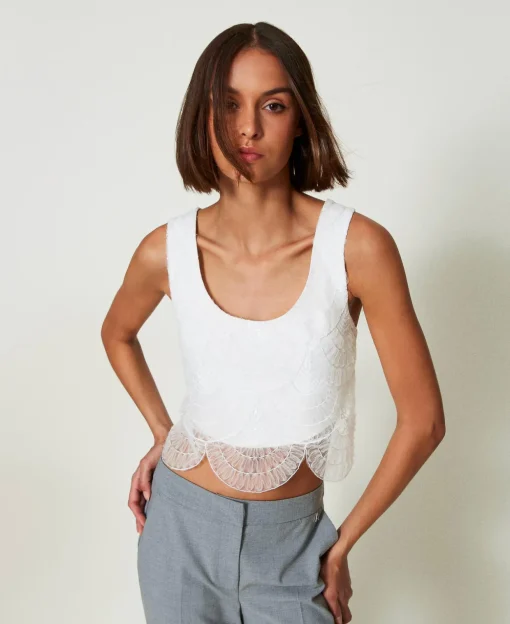 Top En Crêpe Cady Et Organza Brodé