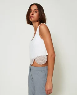 Top En Crêpe Cady Et Organza Brodé