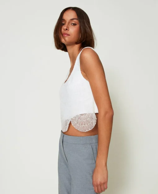 Top En Crêpe Cady Et Organza Brodé