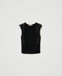 Top En Maille Avec Dentelle