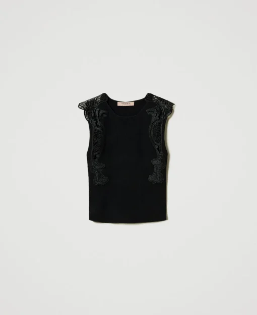 Top En Maille Avec Dentelle