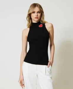 Top En Maille Rayée Avec Broche