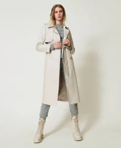 Trench Long Enduit Avec Ceinture