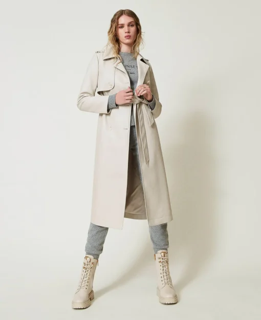 Trench Long Enduit Avec Ceinture