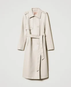Trench Long Enduit Avec Ceinture