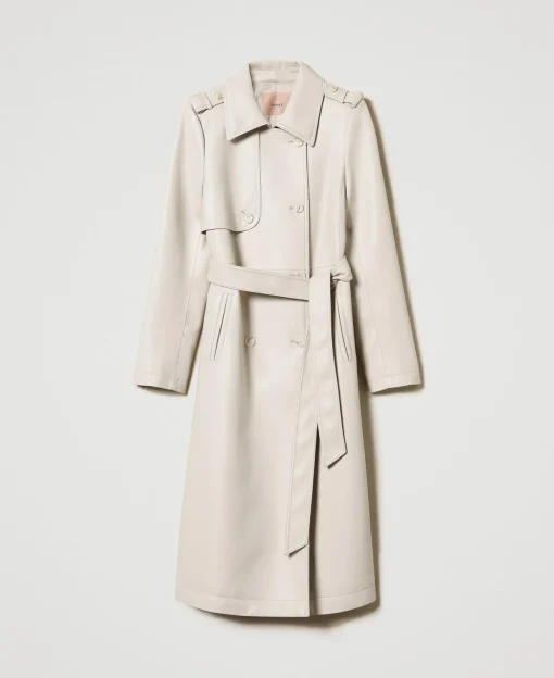 Trench Long Enduit Avec Ceinture
