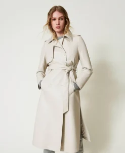 Trench Long Enduit Avec Ceinture