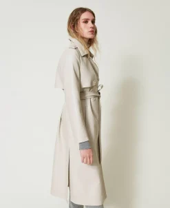 Trench Long Enduit Avec Ceinture