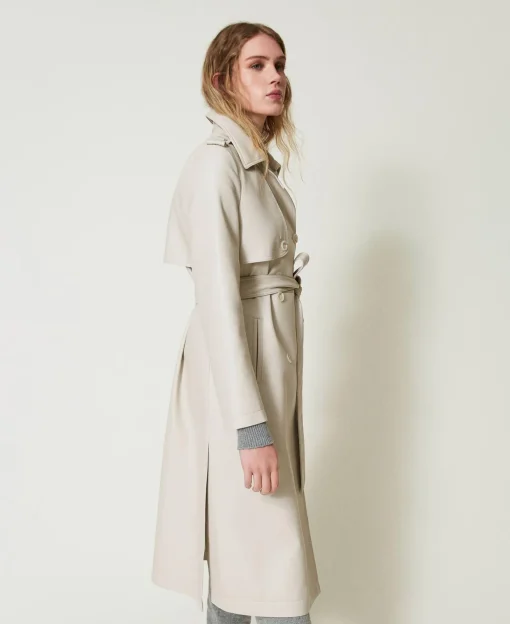 Trench Long Enduit Avec Ceinture