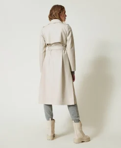 Trench Long Enduit Avec Ceinture