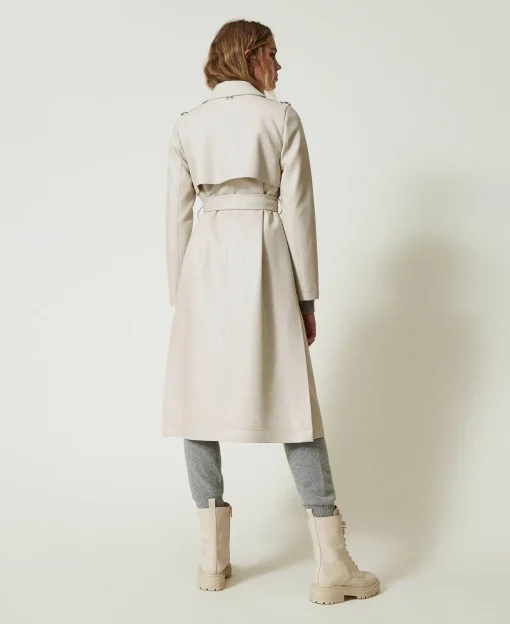 Trench Long Enduit Avec Ceinture
