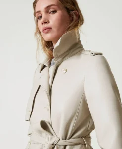Trench Long Enduit Avec Ceinture