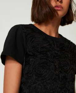 T-shirt Avec Broderies En Organza