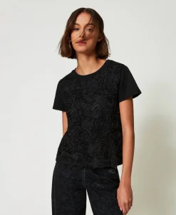 T-shirt Avec Broderies En Organza