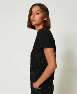 T-shirt Avec Broderies En Organza
