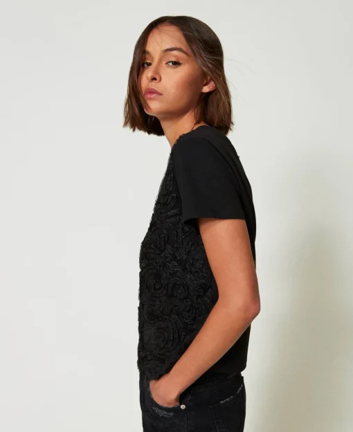 T-shirt Avec Broderies En Organza