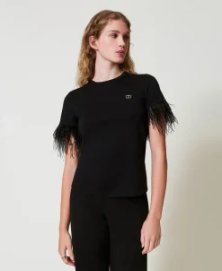 T-shirt Avec Logo Oval T Et Plumes