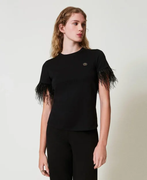 T-shirt Avec Logo Oval T Et Plumes