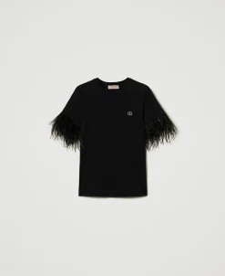 T-shirt Avec Logo Oval T Et Plumes