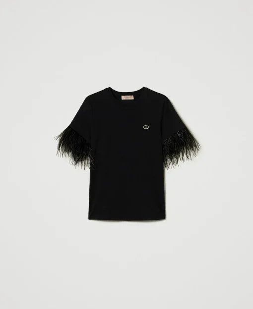T-shirt Avec Logo Oval T Et Plumes