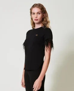 T-shirt Avec Logo Oval T Et Plumes
