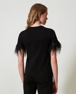 T-shirt Avec Logo Oval T Et Plumes