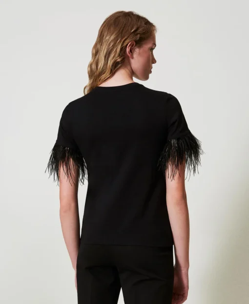 T-shirt Avec Logo Oval T Et Plumes