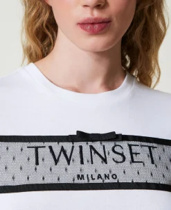 T-shirt Avec Volant En Tulle Et Broderie Siglée