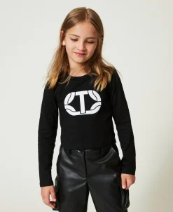 T-shirt Cropped Avec Logo Caoutchouté
