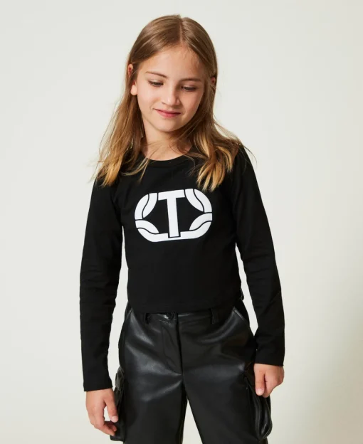 T-shirt Cropped Avec Logo Caoutchouté