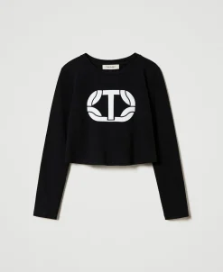 T-shirt Cropped Avec Logo Caoutchouté