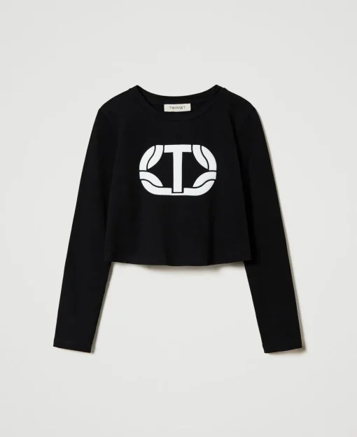 T-shirt Cropped Avec Logo Caoutchouté