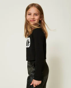T-shirt Cropped Avec Logo Caoutchouté