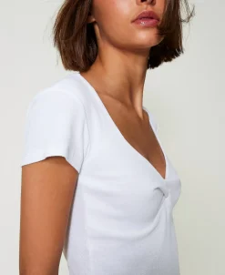 T-shirt Côtelé Avec Nœud