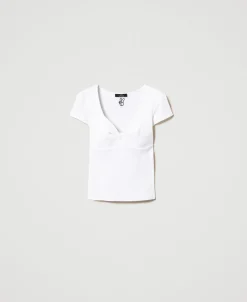 T-shirt Côtelé Avec Nœud