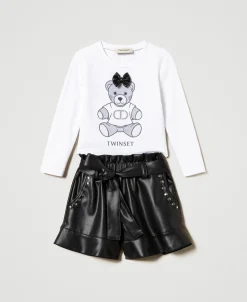 T-shirt Imprimé Et Short Volanté