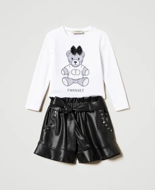 T-shirt Imprimé Et Short Volanté
